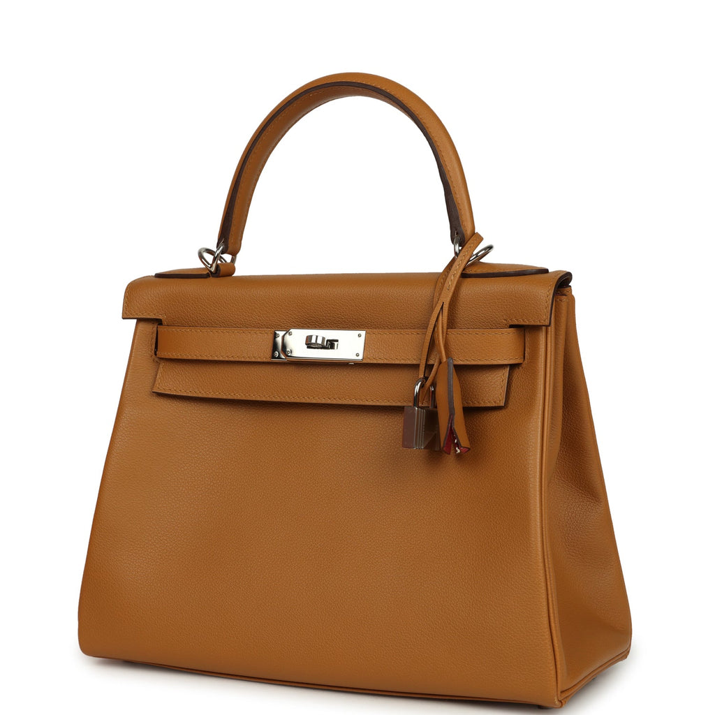 Hermes Kelly Retourne 28 Caramel Verso Evercolor Palladium Hardware