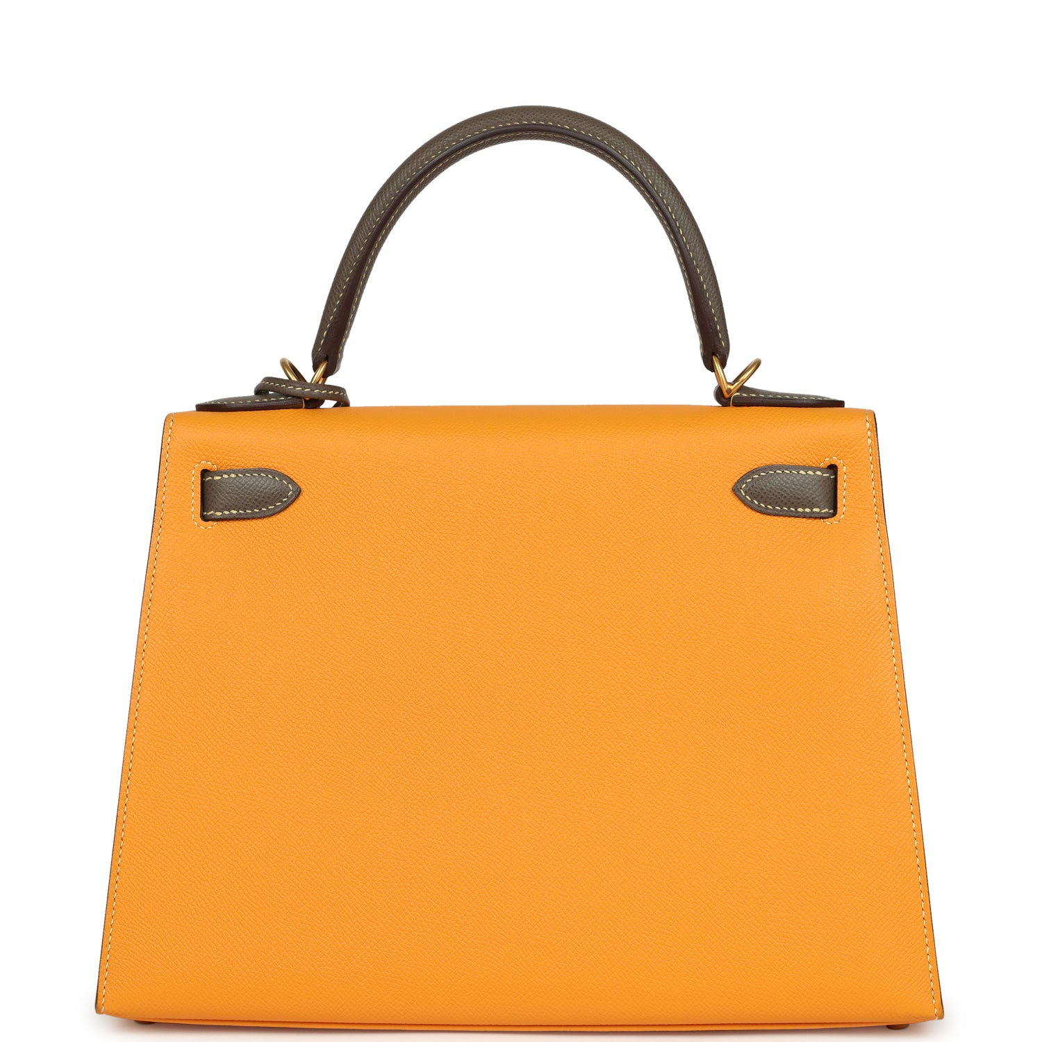 Pre-owned Hermes Special Order (HSS) Kelly Sellier 28 Jaune Ambre and Etoupe Epsom Brushed Gold Hardware