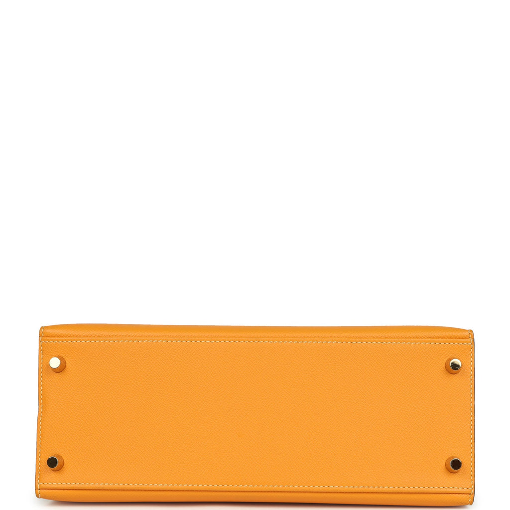 Pre-owned Hermes Special Order (HSS) Kelly Sellier 28 Jaune Ambre and Etoupe Epsom Brushed Gold Hardware