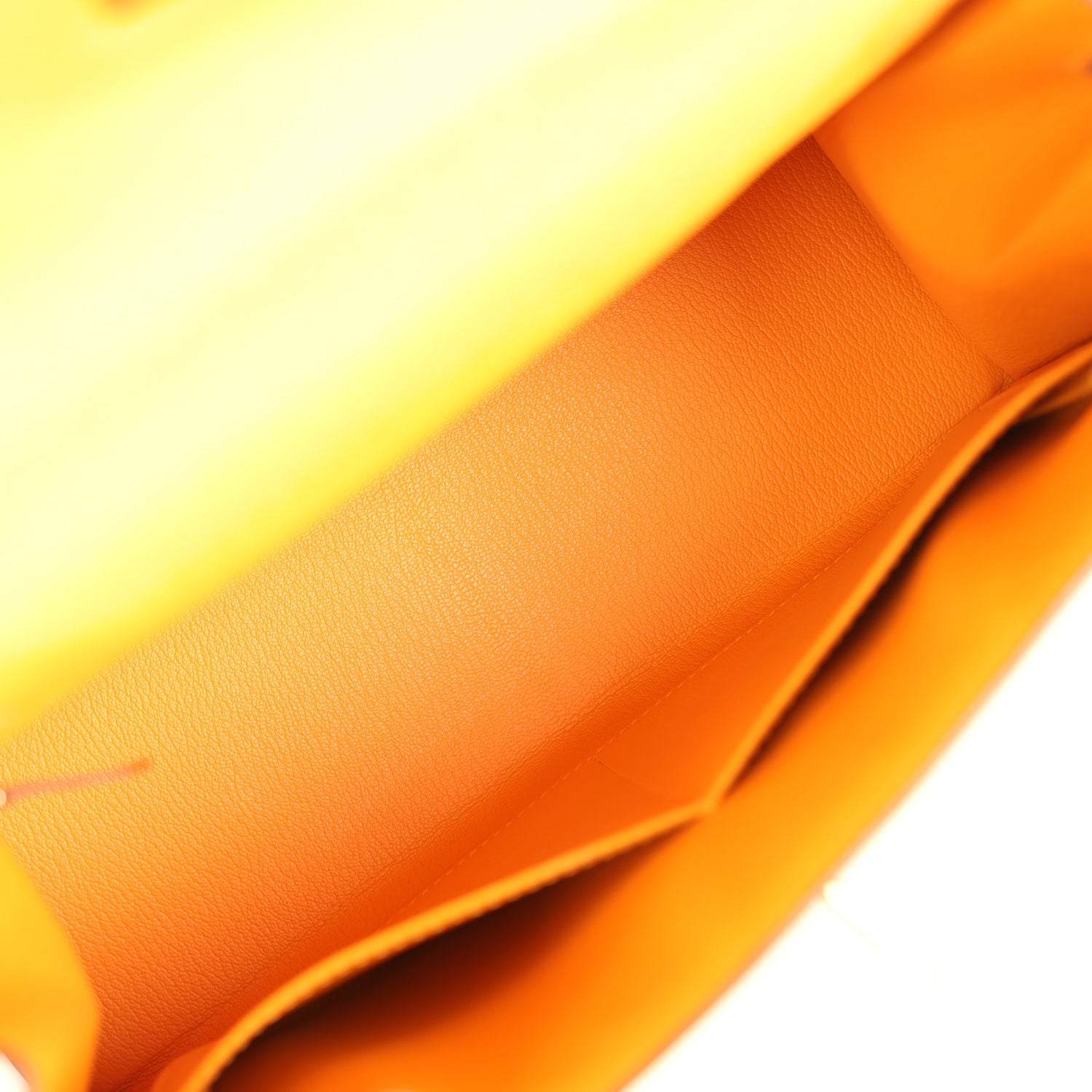 Pre-owned Hermes Special Order (HSS) Kelly Sellier 28 Jaune Ambre and Etoupe Epsom Brushed Gold Hardware