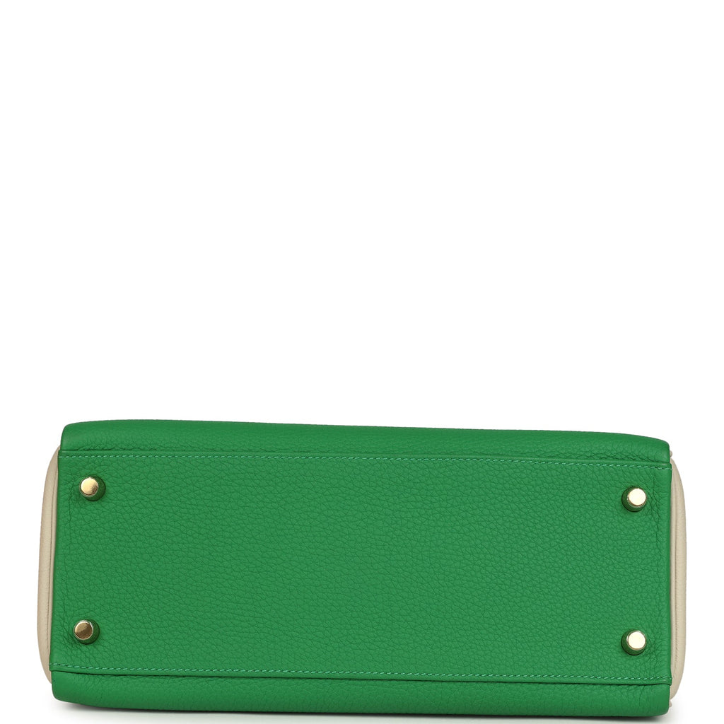 Pre-owned Hermes Special Order (HSS) Kelly Retourne 28 Bambou and Craie Togo Brushed Gold Hardware