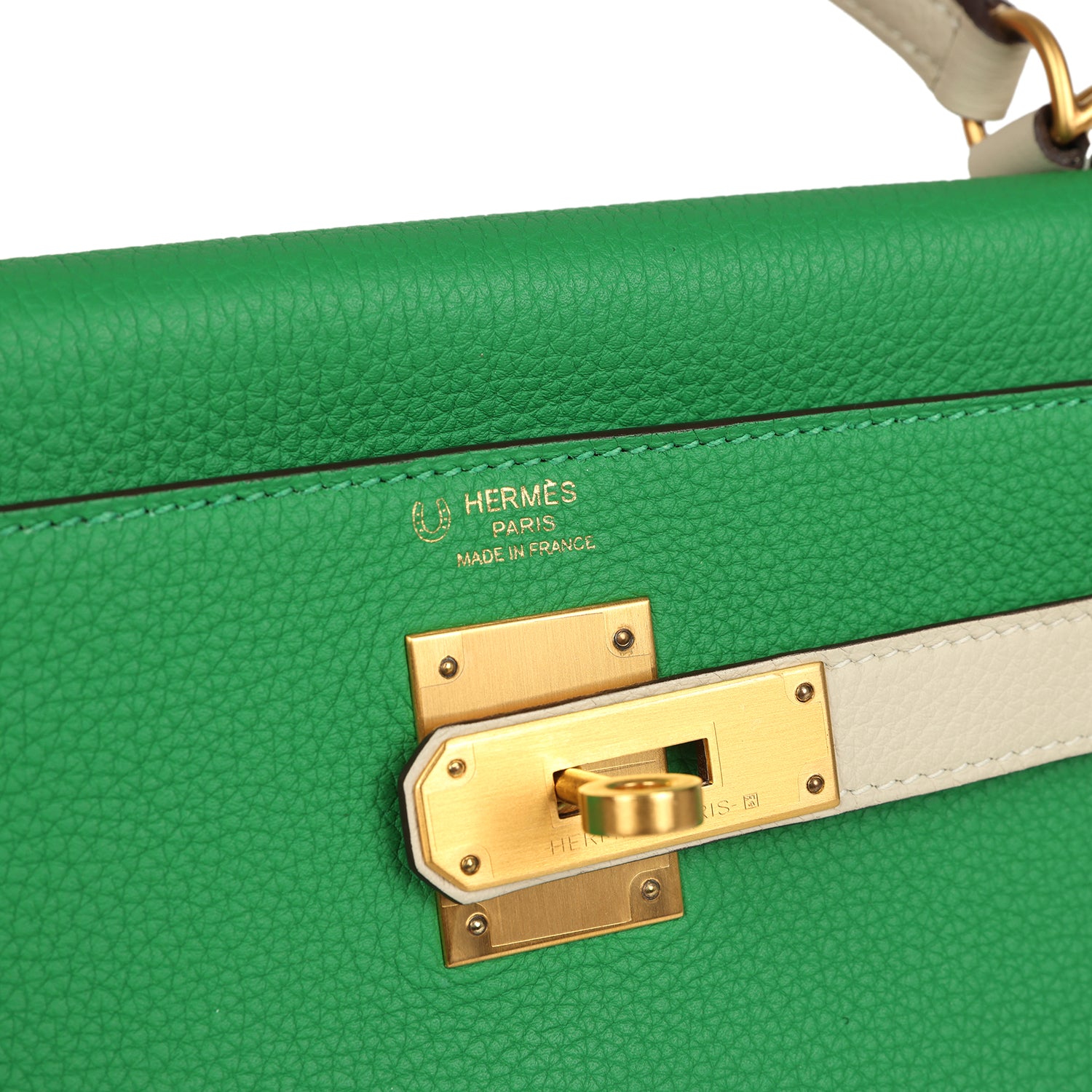 Pre-owned Hermes Special Order (HSS) Kelly Retourne 28 Bambou and Craie Togo Brushed Gold Hardware