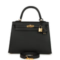 Hermes Kelly Sellier 25 Black Epsom Gold Hardware