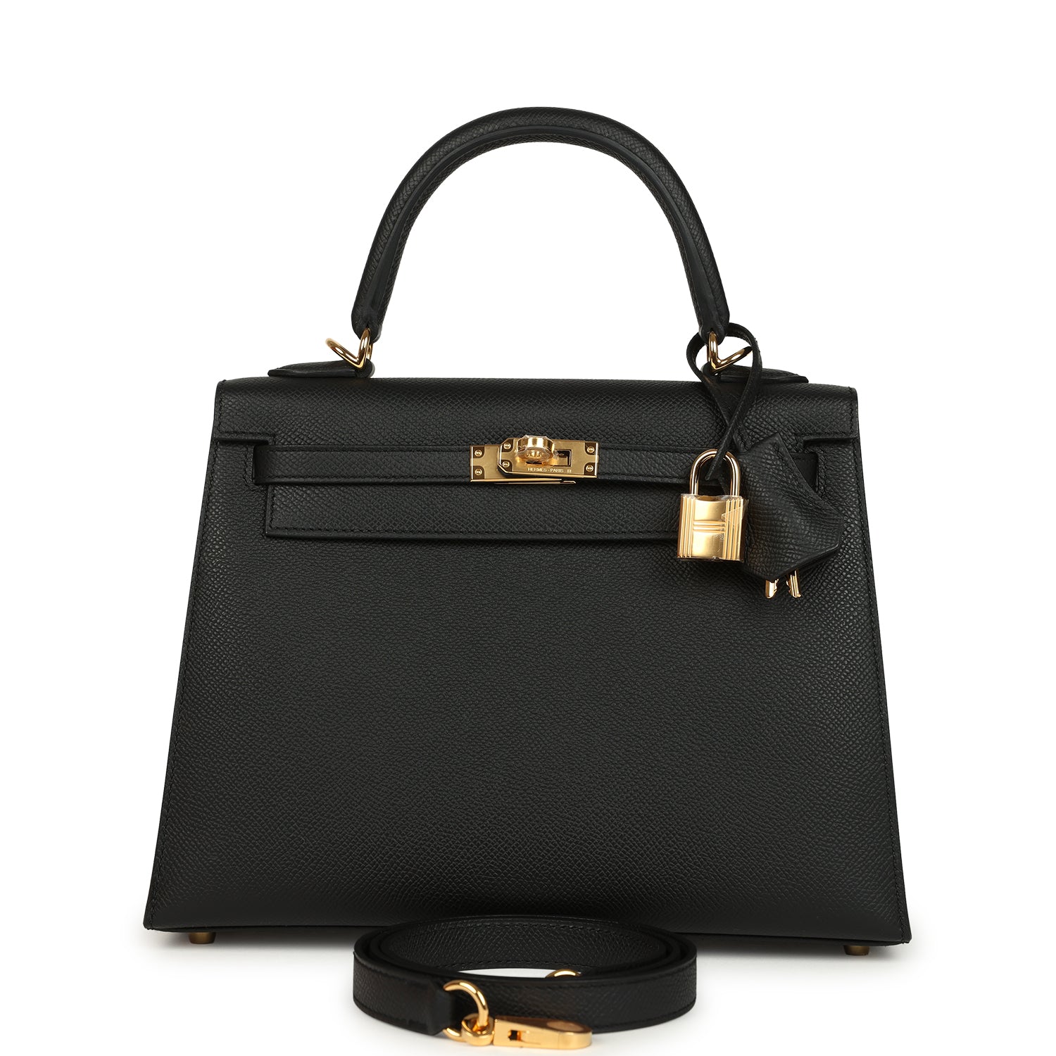Hermes Kelly Sellier 25 Black Epsom Gold Hardware
