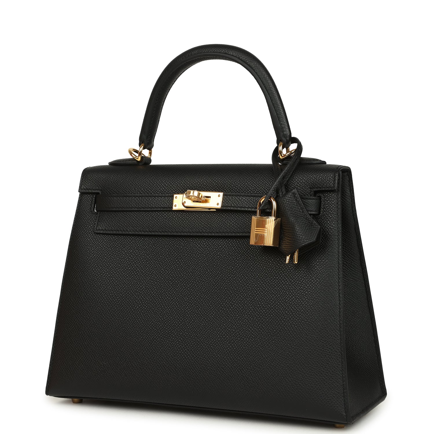 Hermes Kelly Sellier 25 Black Epsom Gold Hardware