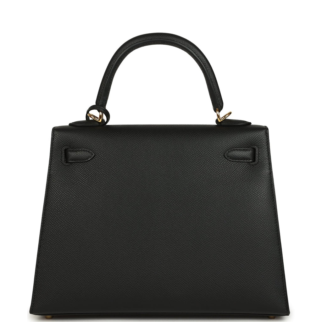 Hermes Kelly Sellier 25 Black Epsom Gold Hardware