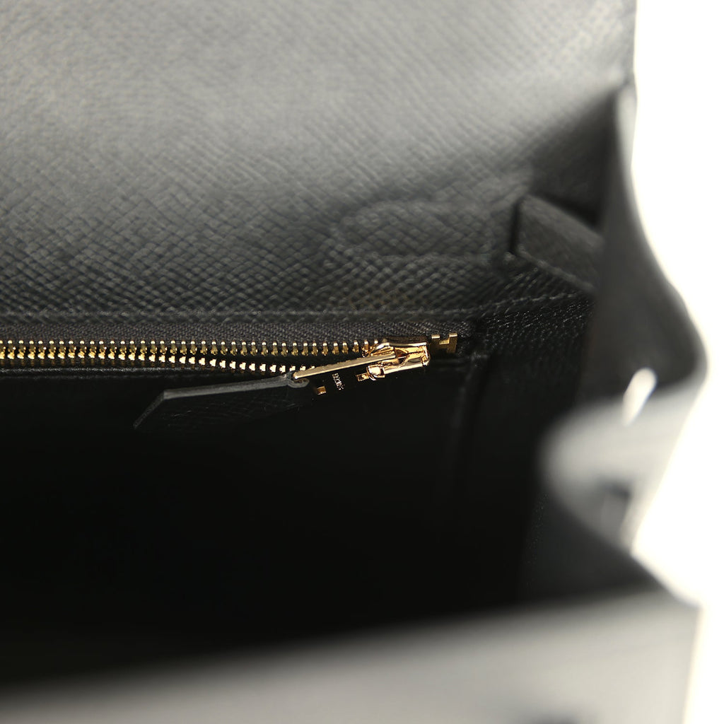 Hermes Kelly Sellier 25 Black Epsom Gold Hardware
