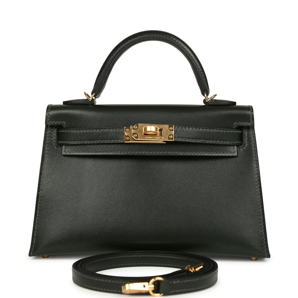 Hermes Kelly Sellier 20 Vert Fonce Box Gold Hardware