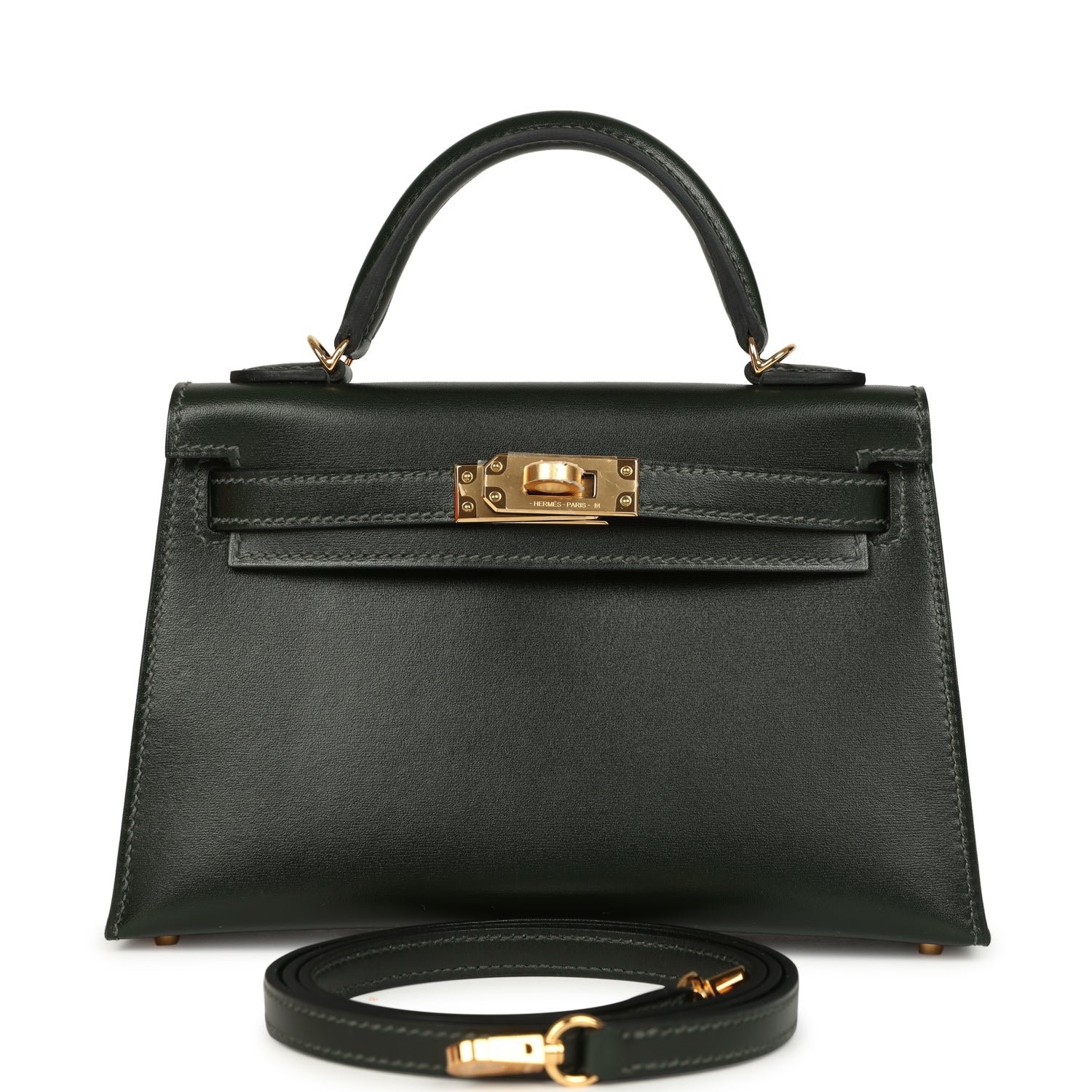 Hermes Kelly Sellier 20 Vert Fonce Box Gold Hardware