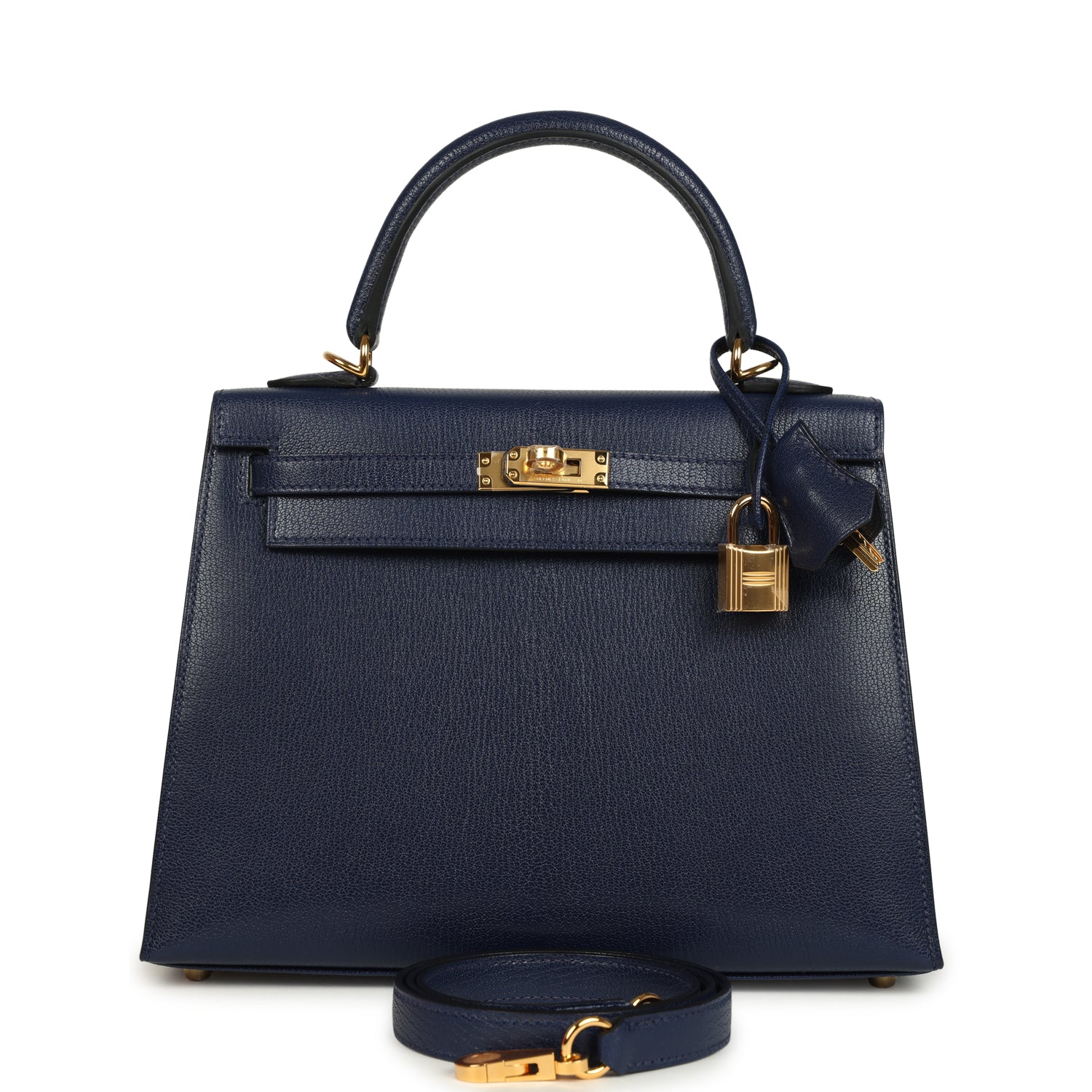 Hermes Kelly Sellier 25 Bleu Saphir Chevre Chamkila Gold Hardware