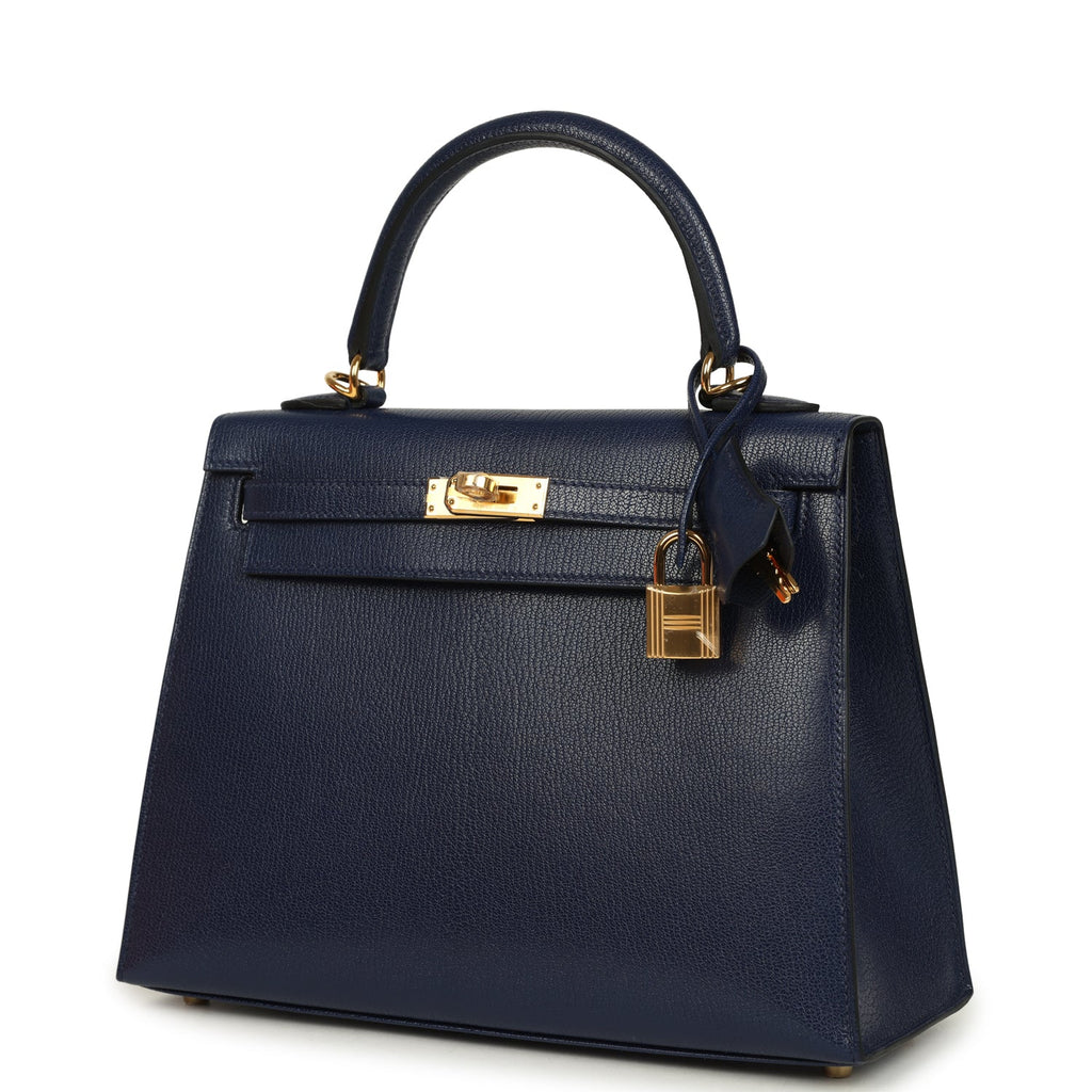 Hermes Kelly Sellier 25 Bleu Saphir Chevre Chamkila Gold Hardware