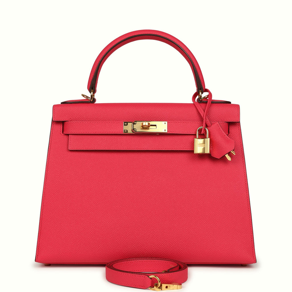 Pre-owned Hermes Kelly Sellier 28 Rose Extreme Epsom Gold Hardware