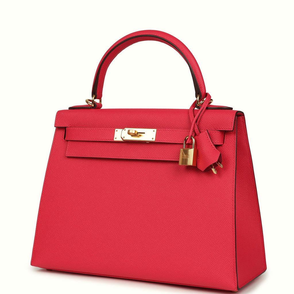 Pre-owned Hermes Kelly Sellier 28 Rose Extreme Epsom Gold Hardware