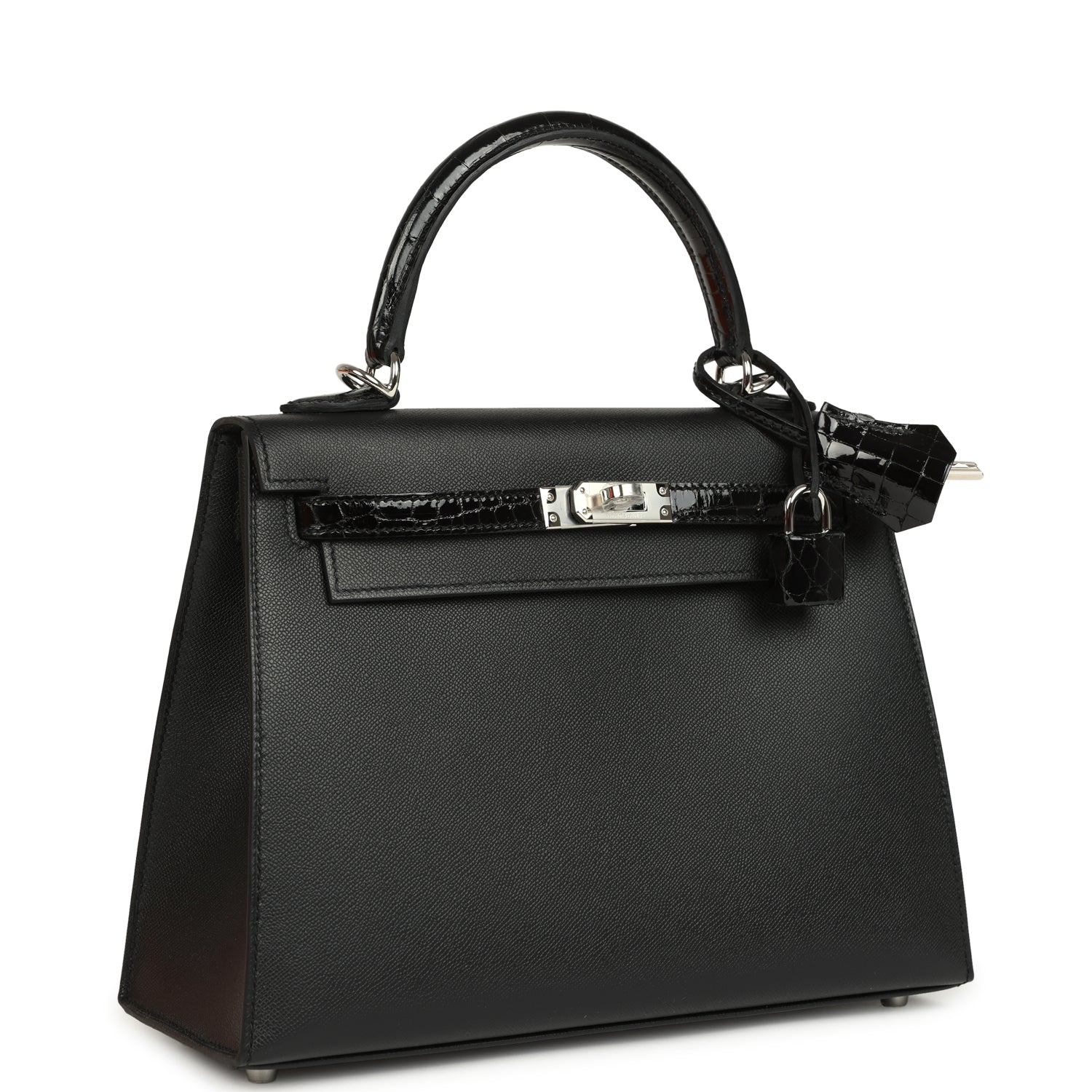 Hermes Kelly Sellier 25 Black Madame and Shiny Niloticus Crocodile Touch Palladium Hardware