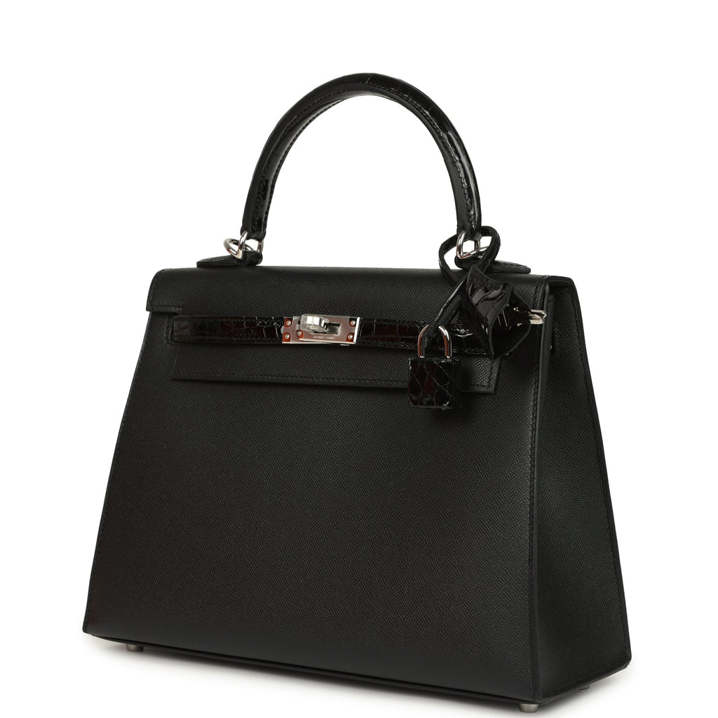 Hermes Kelly Sellier 25 Black Madame and Shiny Niloticus Crocodile Touch Palladium Hardware