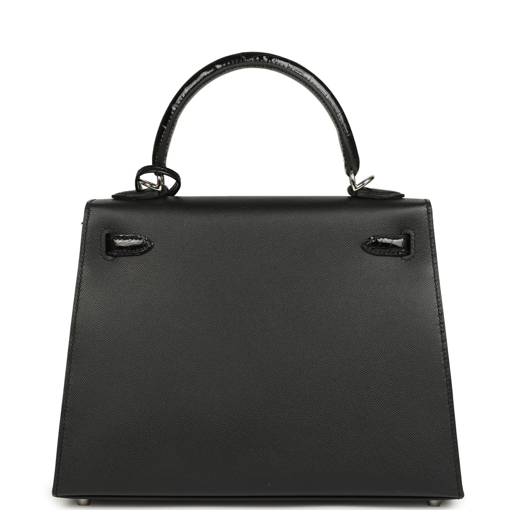 Hermes Kelly Sellier 25 Black Madame and Shiny Niloticus Crocodile Touch Palladium Hardware