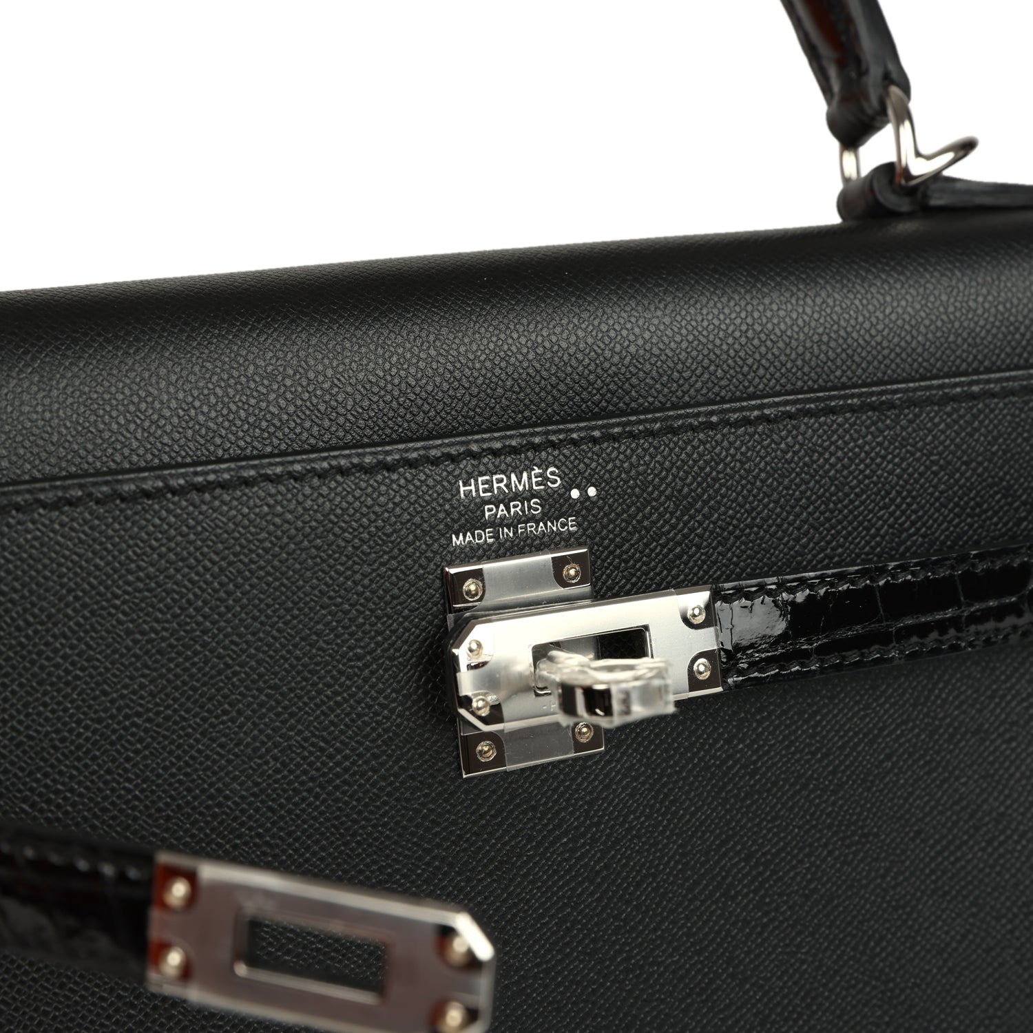 Hermes Kelly Sellier 25 Black Madame and Shiny Niloticus Crocodile Touch Palladium Hardware