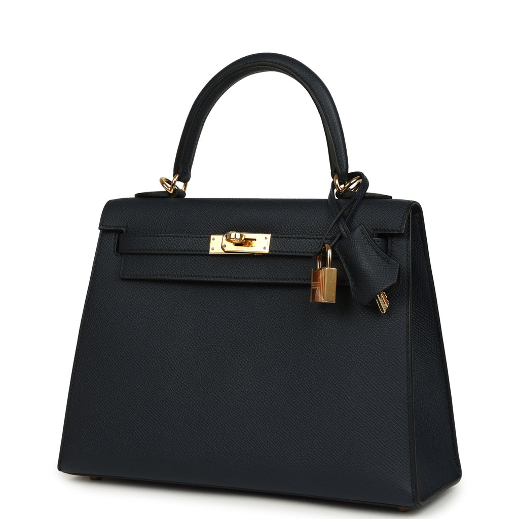 Hermes Kelly Sellier 25 Bleu Indigo Epsom Gold Hardware