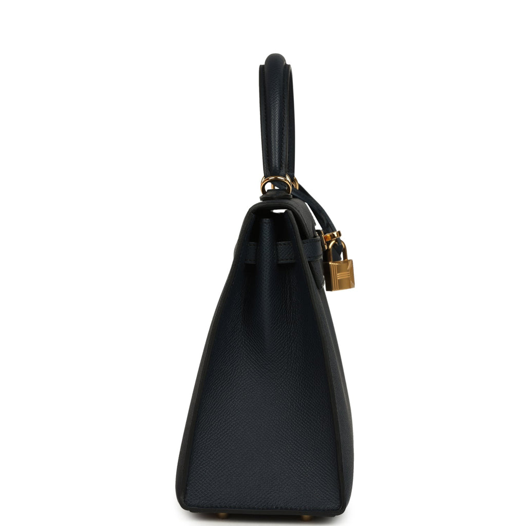Hermes Kelly Sellier 25 Bleu Indigo Epsom Gold Hardware