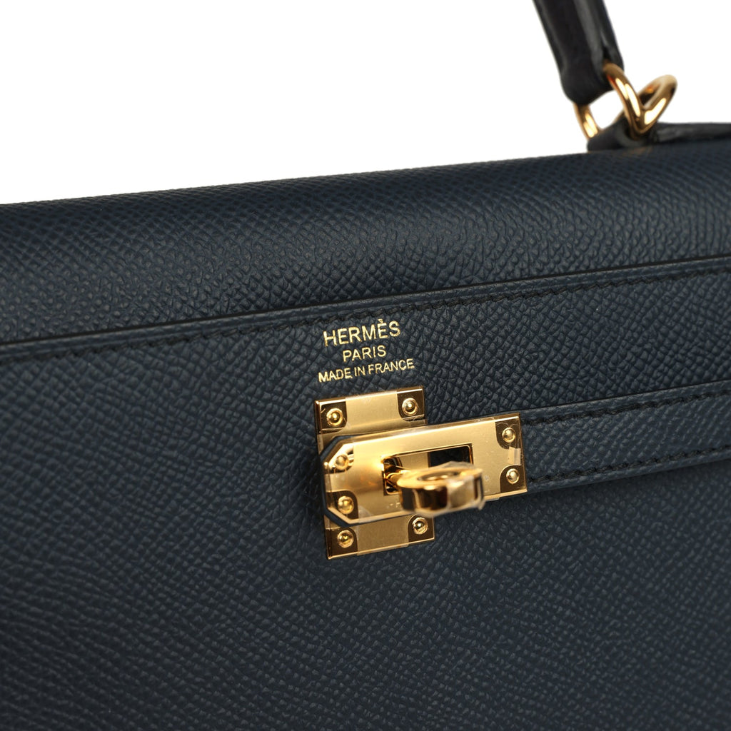 Hermes Kelly Sellier 25 Bleu Indigo Epsom Gold Hardware