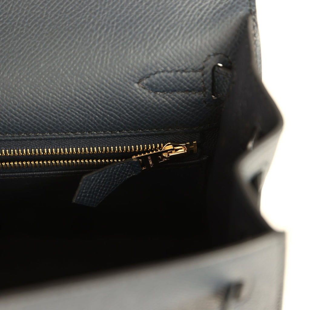 Hermes Kelly Sellier 25 Bleu Indigo Epsom Gold Hardware