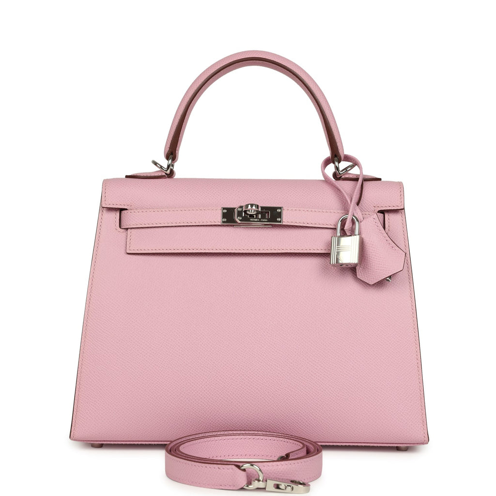 Pre-owned Hermes Kelly Sellier 25 Mauve Sylvestre Epsom Palladium Hardware