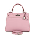 Pre-owned Hermes Kelly Sellier 25 Mauve Sylvestre Epsom Palladium Hardware