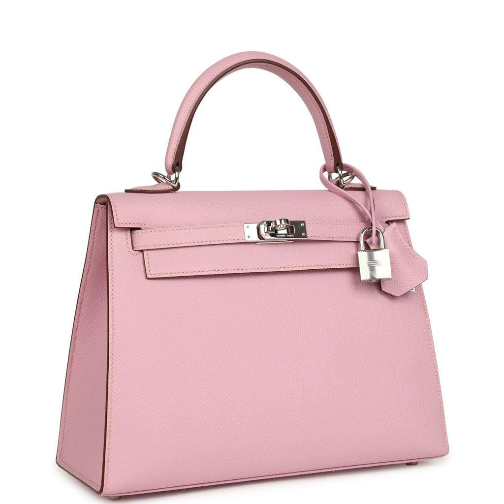 Pre-owned Hermes Kelly Sellier 25 Mauve Sylvestre Epsom Palladium Hardware