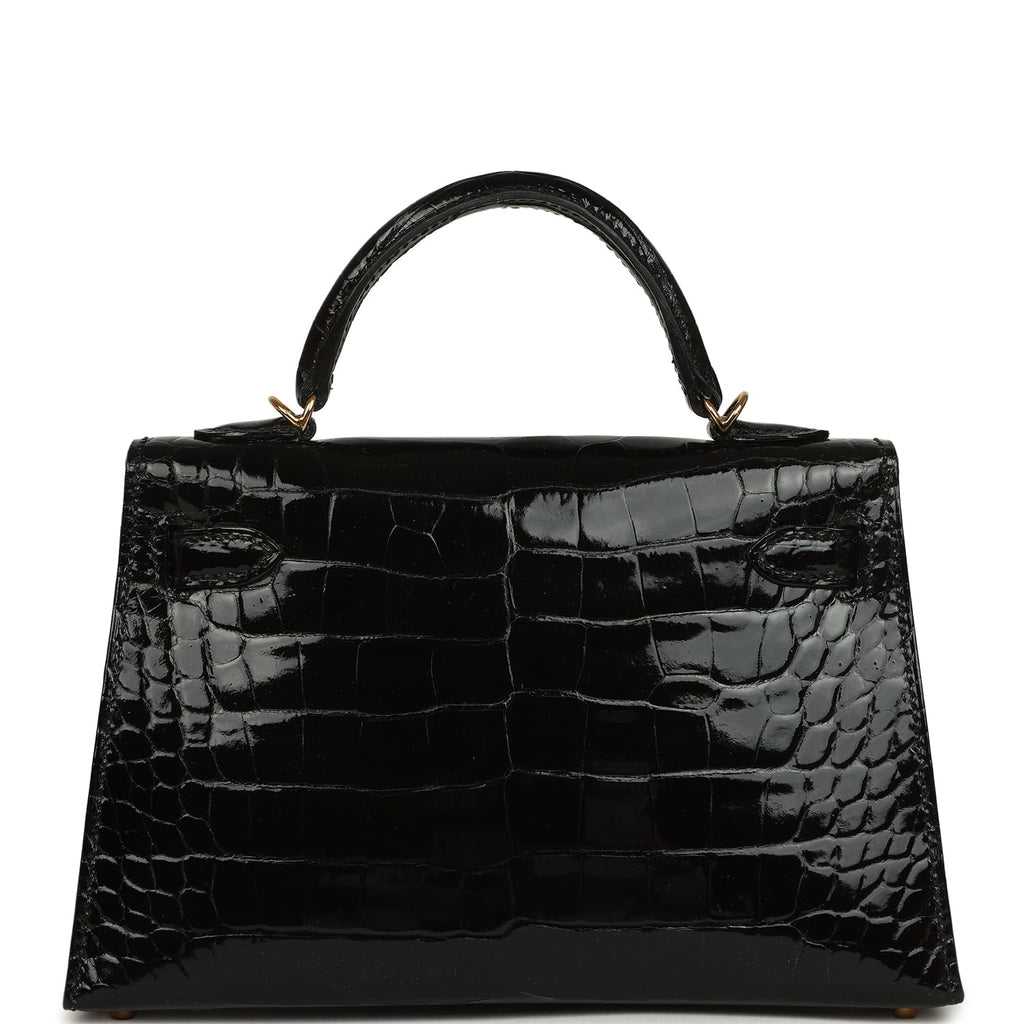 Hermes Kelly Sellier 20 Black Shiny Alligator Gold Hardware