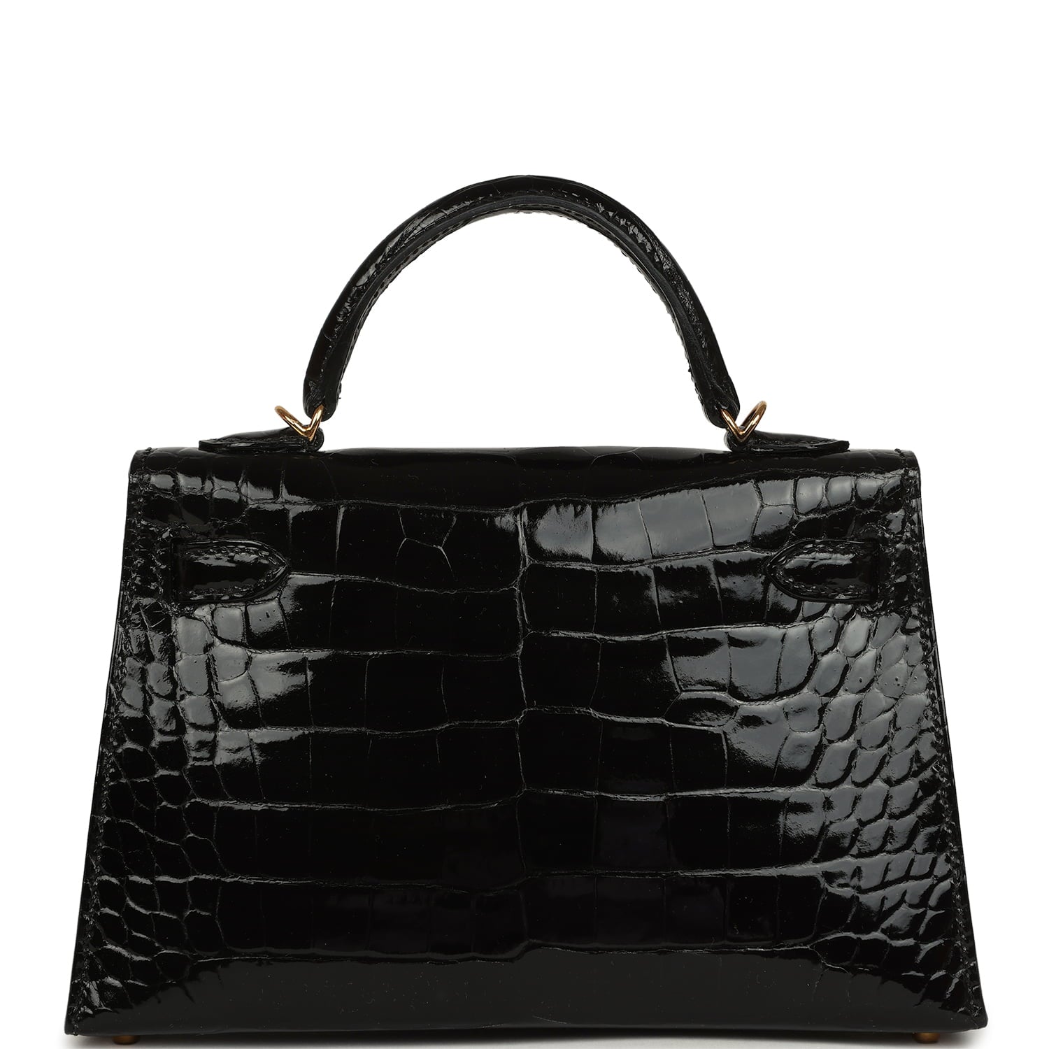 Hermes Kelly Sellier 20 Black Shiny Alligator Gold Hardware