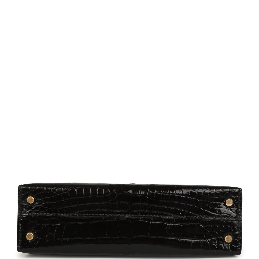 Hermes Kelly Sellier 20 Black Shiny Alligator Gold Hardware