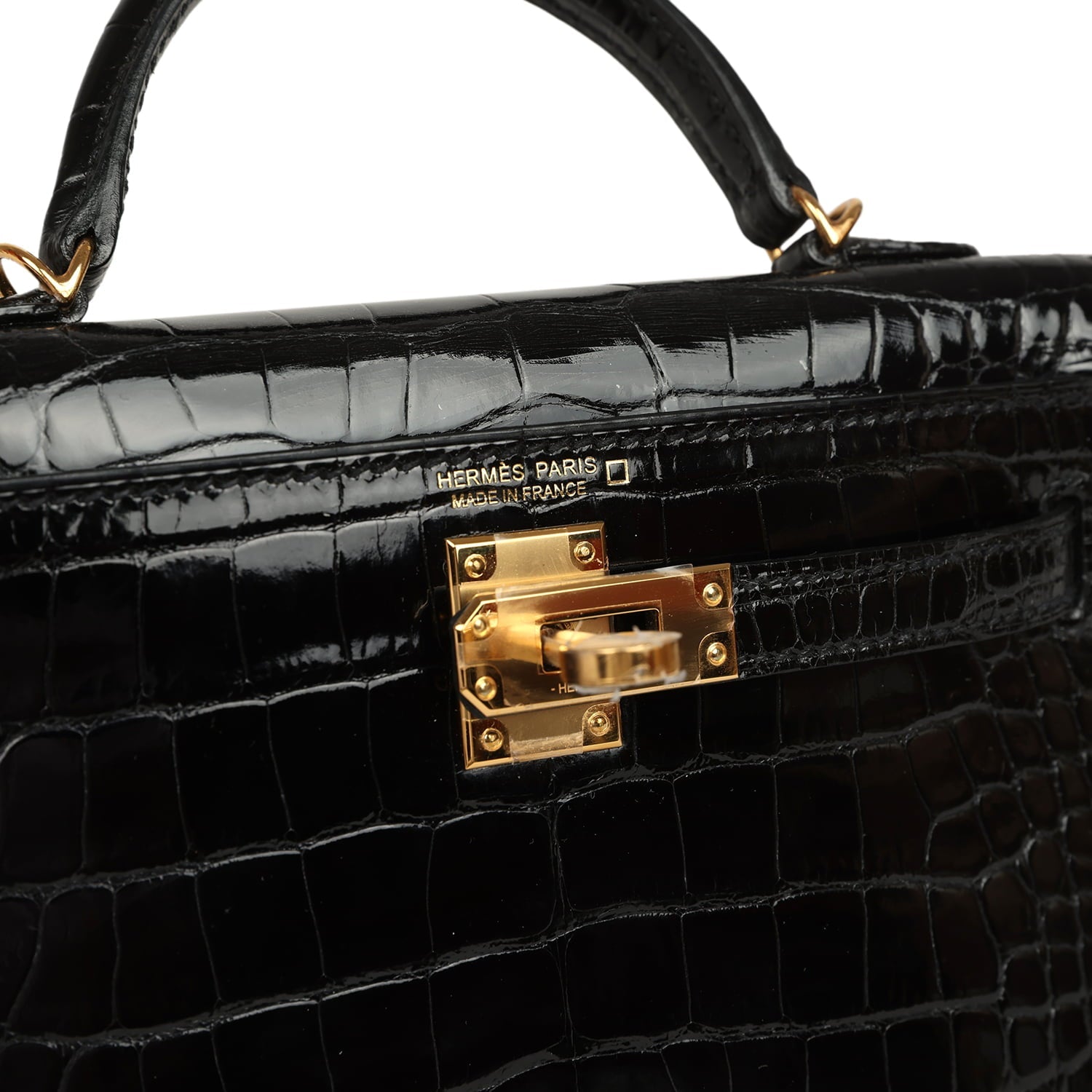 Hermes Kelly Sellier 20 Black Shiny Alligator Gold Hardware