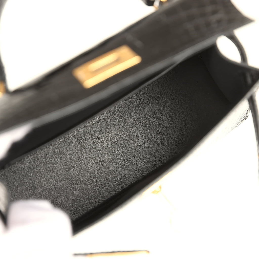 Hermes Kelly Sellier 20 Black Shiny Alligator Gold Hardware