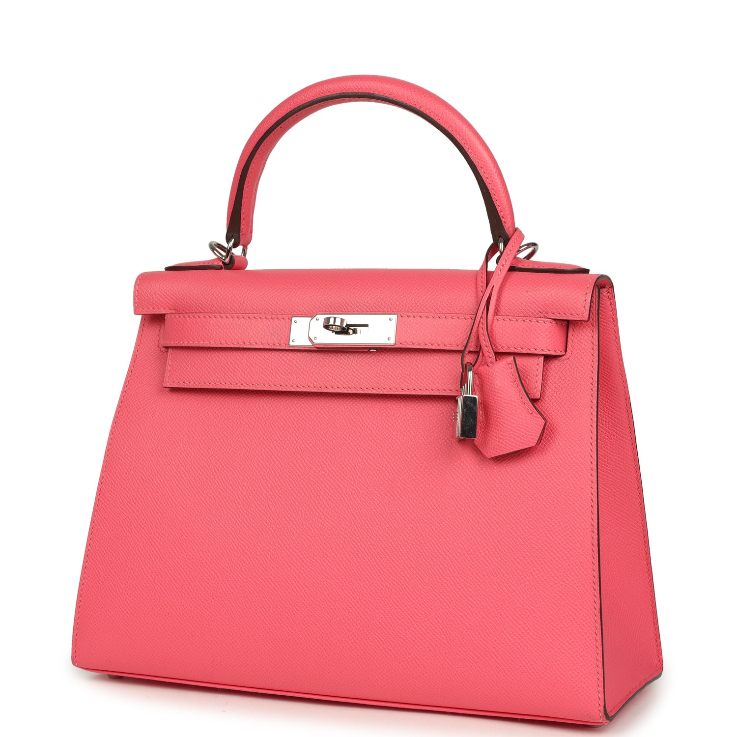 Pre-owned Hermes Kelly Sellier 28 Rose Azalee Epsom Palladium Hardware