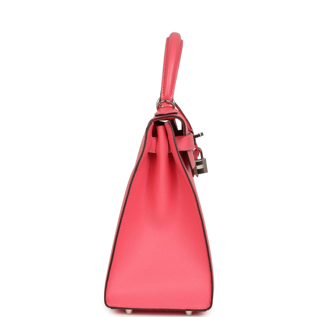 Pre-owned Hermes Kelly Sellier 28 Rose Azalee Epsom Palladium Hardware