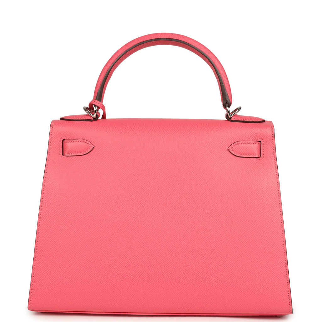 Pre-owned Hermes Kelly Sellier 28 Rose Azalee Epsom Palladium Hardware