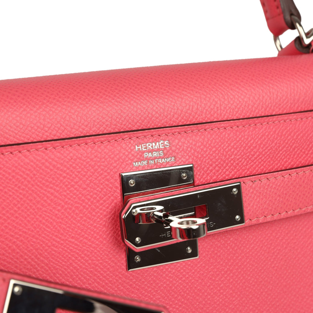 Pre-owned Hermes Kelly Sellier 28 Rose Azalee Epsom Palladium Hardware