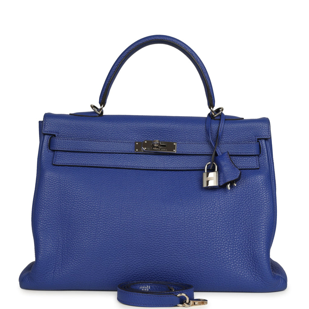 Pre-owned Hermes Kelly Retourne 35 Bleu Electric Togo Palladium Hardware