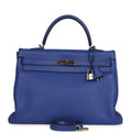 Pre-owned Hermes Kelly Retourne 35 Bleu Electric Togo Palladium Hardware