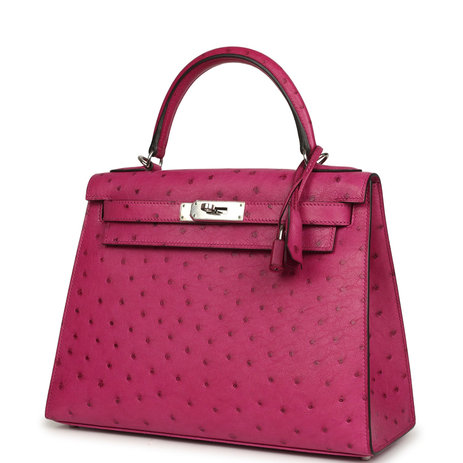Pre-owned Hermes Kelly Sellier 28 Rose Poupre Ostrich Palladium Hardware