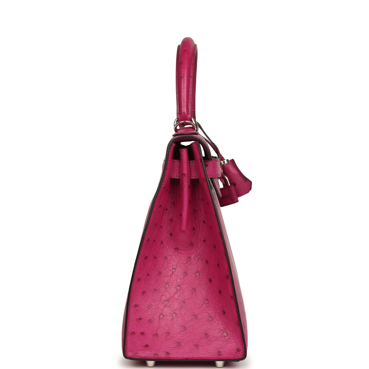 Pre-owned Hermes Kelly Sellier 28 Rose Poupre Ostrich Palladium Hardware