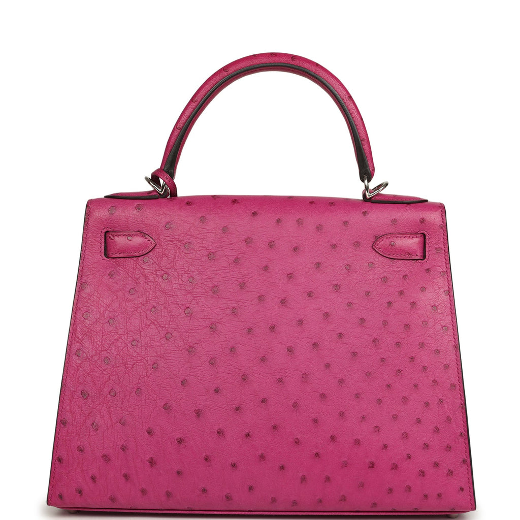Pre-owned Hermes Kelly Sellier 28 Rose Poupre Ostrich Palladium Hardware