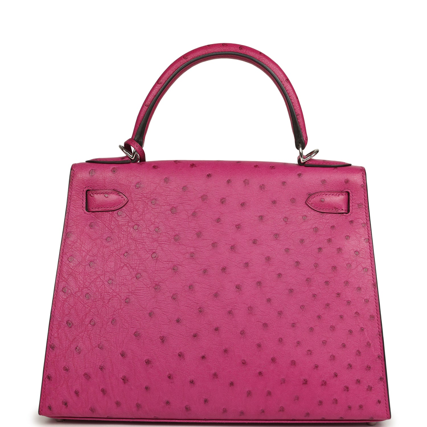 Pre-owned Hermes Kelly Sellier 28 Rose Poupre Ostrich Palladium Hardware