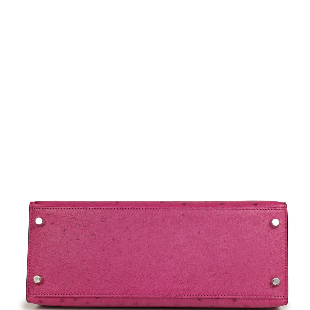 Pre-owned Hermes Kelly Sellier 28 Rose Poupre Ostrich Palladium Hardware
