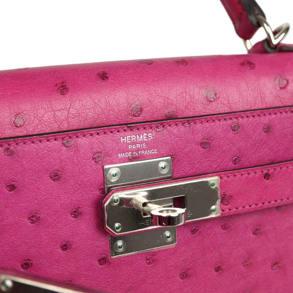 Pre-owned Hermes Kelly Sellier 28 Rose Poupre Ostrich Palladium Hardware