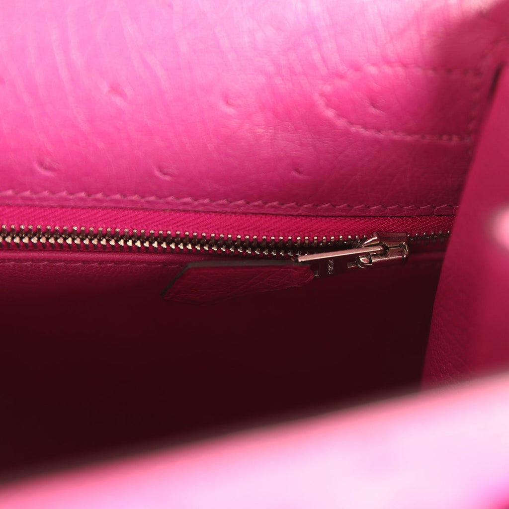 Pre-owned Hermes Kelly Sellier 28 Rose Poupre Ostrich Palladium Hardware