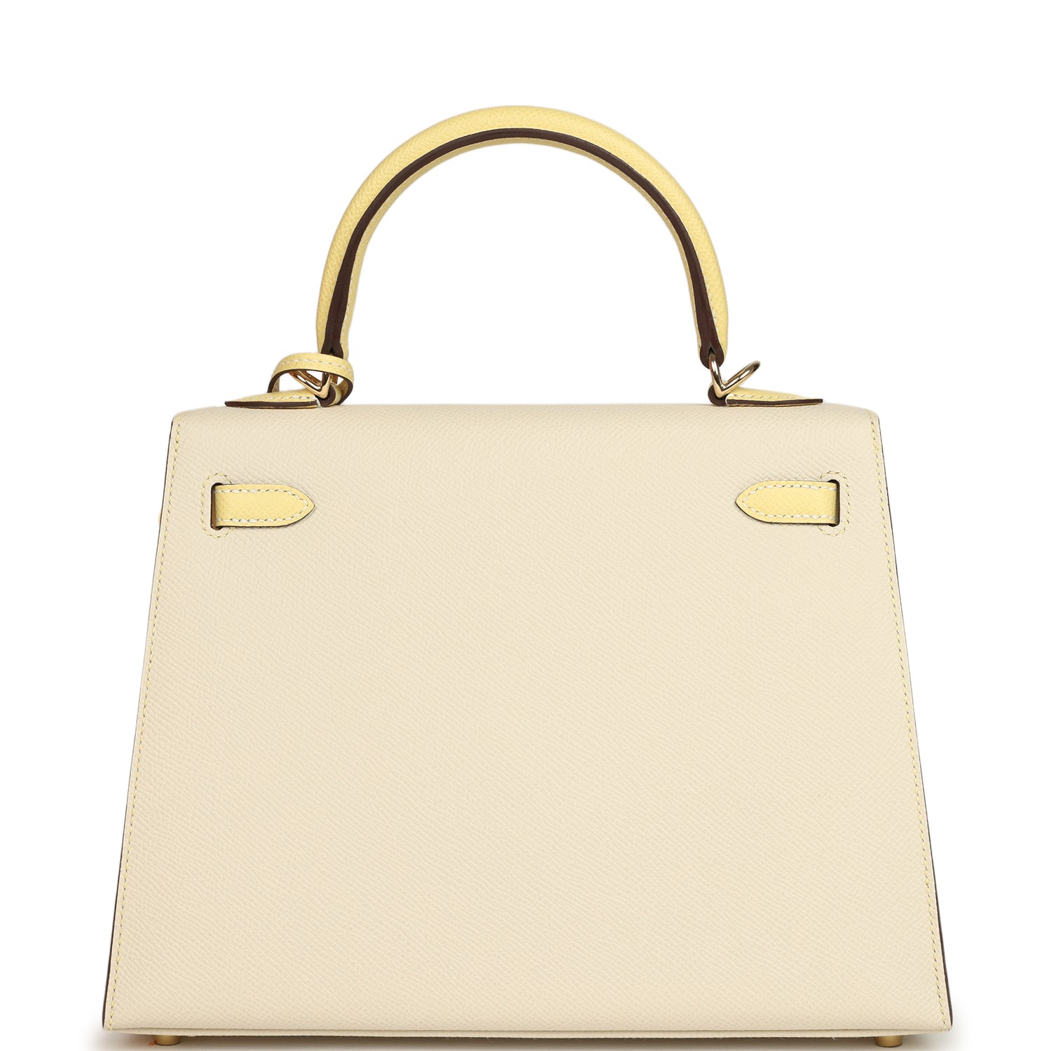Hermes Special Order (HSS) Kelly Sellier 25 Craie and Jaune Poussin Epsom Gold Hardware