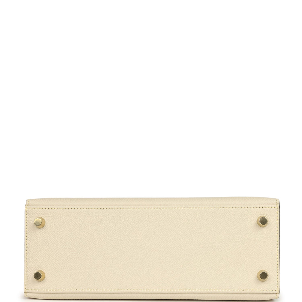 Hermes Special Order (HSS) Kelly Sellier 25 Craie and Jaune Poussin Epsom Gold Hardware