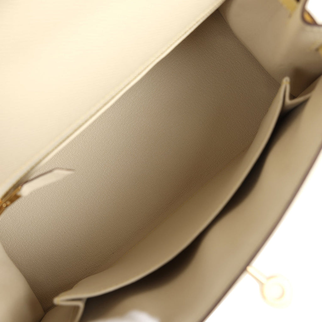 Hermes Special Order (HSS) Kelly Sellier 25 Craie and Jaune Poussin Epsom Gold Hardware