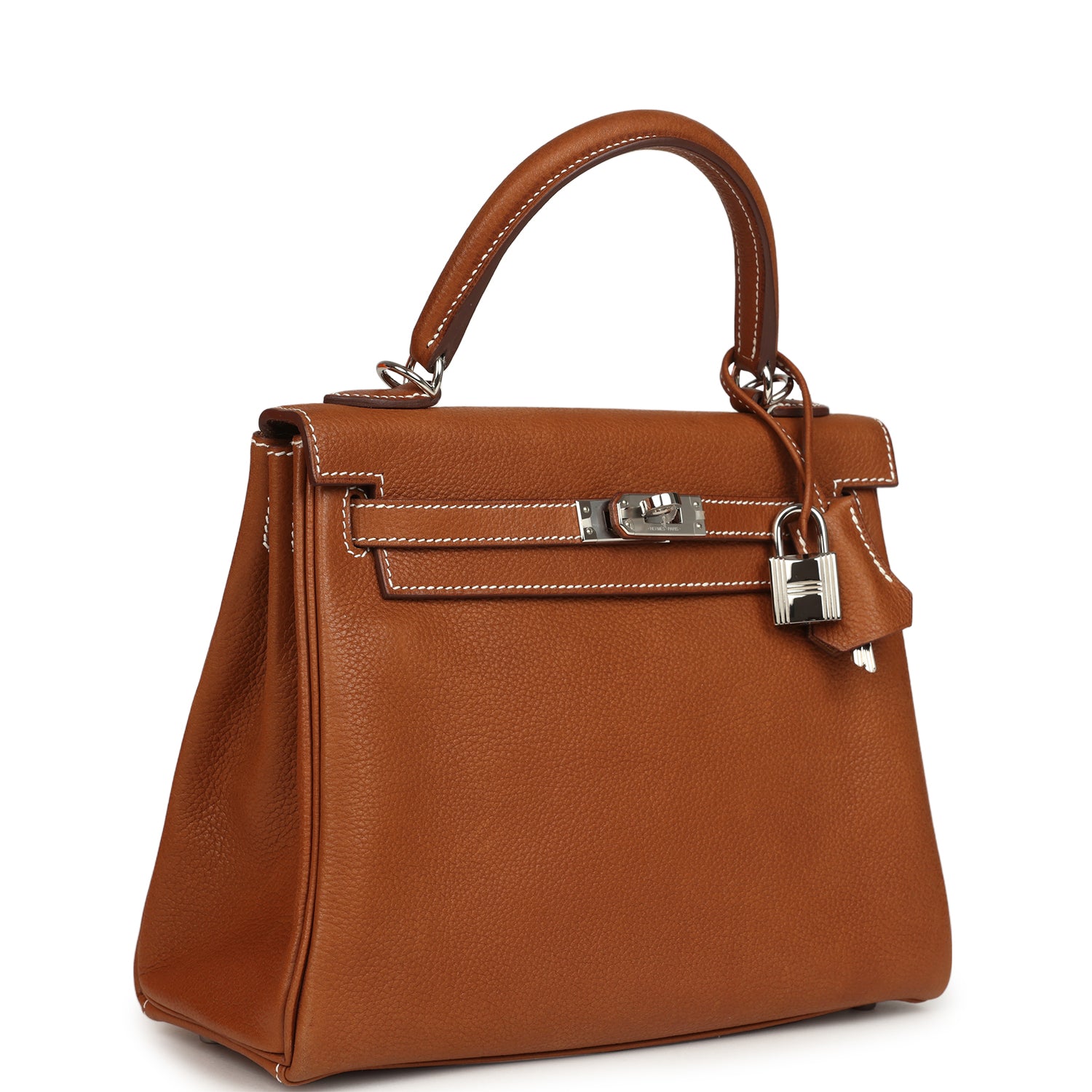 Pre-owned Hermes Kelly Retourne 25 Fauve Barenia Faubourg Palladium Hardware